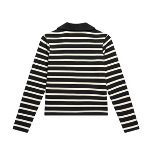 Mint Velvet Black Cotton Striped Polo Top